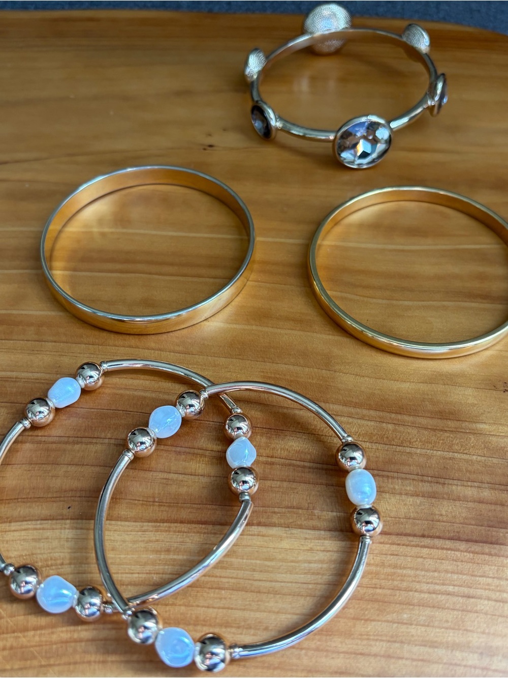 Gold-Tone Women's Bracelet Set with Opalescent Bead Accents